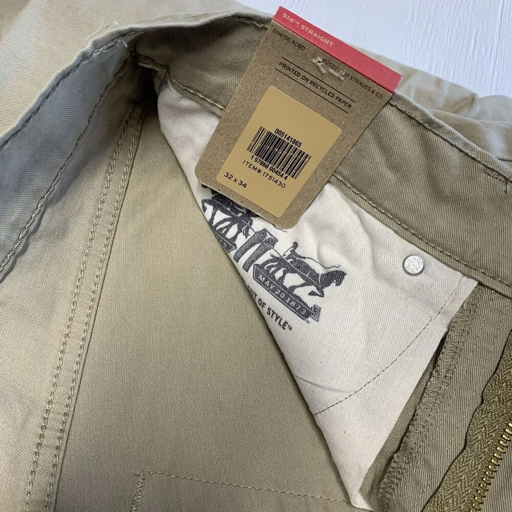 NWT Levi's Men's 514 Straight Fit Stretch Jeans 32/34 Sand Brown